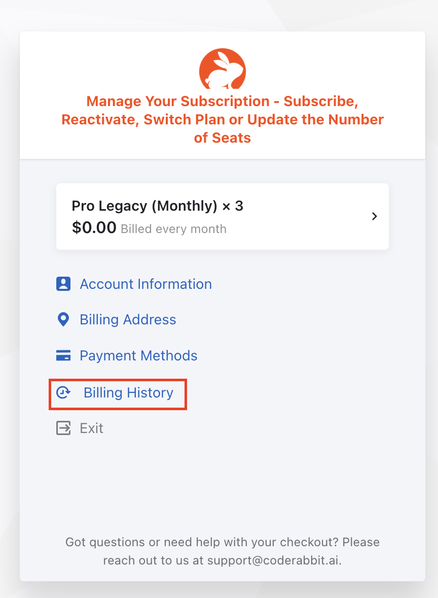 Billing history view